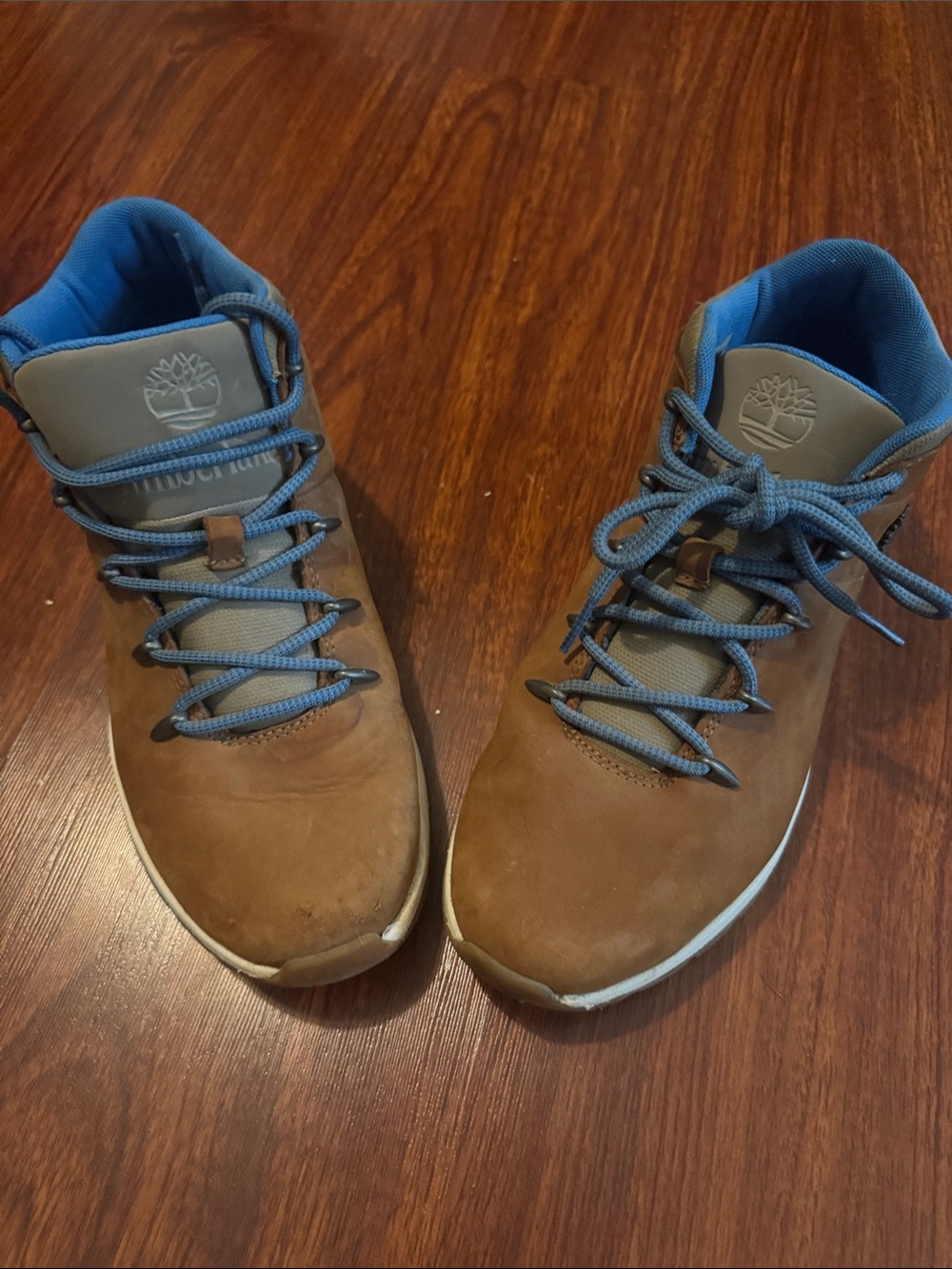 Timberland Brown Leather Boots with Blue Interior and Laces